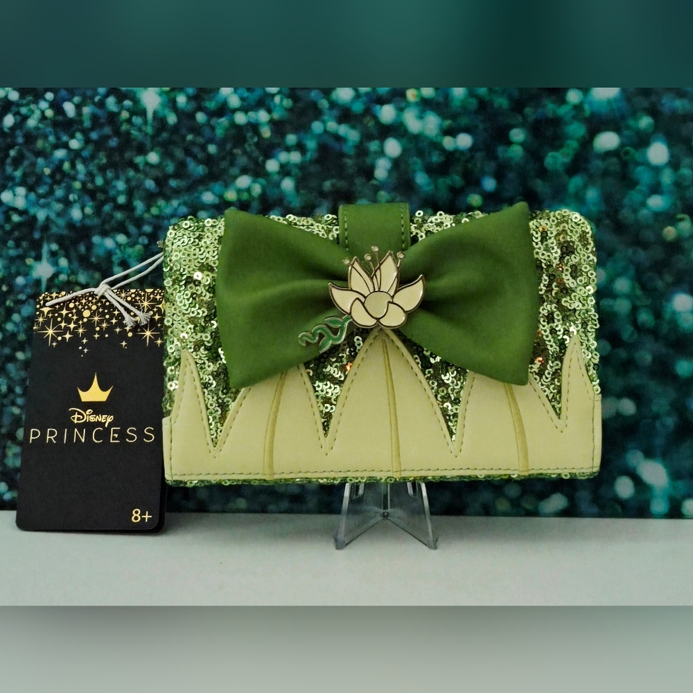 Loungefly Disney Princess Tiana Sequin Flap Wallet Green Yellow NWT